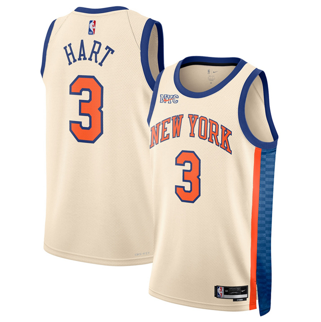 Men's New Yok Knicks #3 Josh Hart Cream 2025/26 City Edition Stitched Basketball Jersey